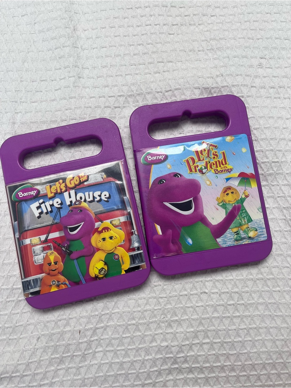 Barney Purple Kids Carrying Case - Let's Go Fire House & Let's Pretend